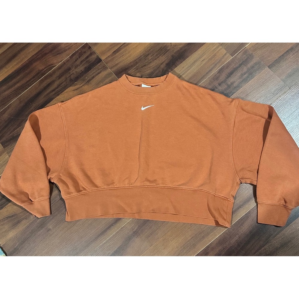 Nike Phoenix Fleece Cropped Sweatshirt Burnt Orange Swoosh DQ5761-891‎ Womens XS